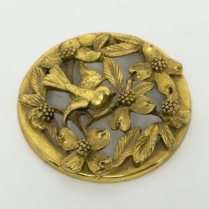 Vintage Stylebuilt Gold Tone Bird Floral Lid Trinket Box Top 3”